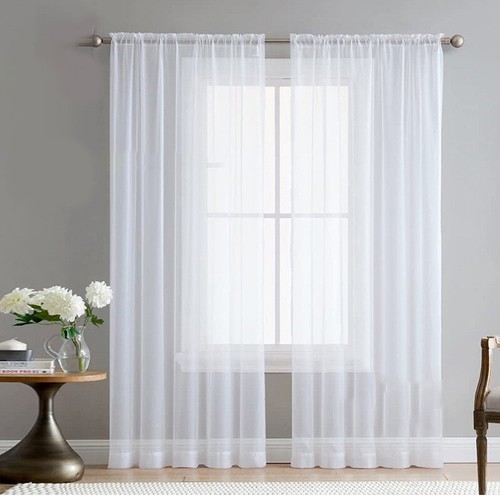 Rod Pocket Top Tulle Sheer Curtains Window Screening Yarn Voile Valance Drape X