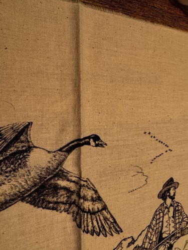 Vintage Outdoor Fishing Hunting Deer Elk Geese Bass Canoe Print On Fabric - Picture 7 of 22