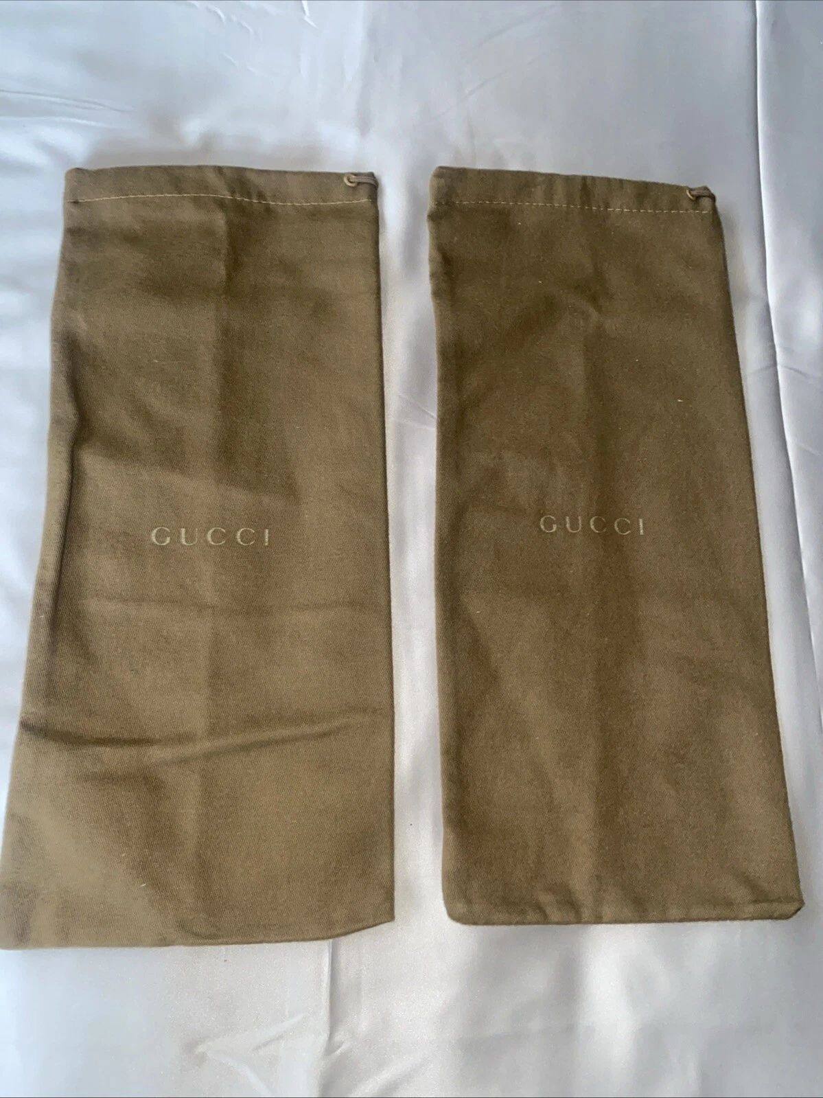 Paire de housses à poussière Gucci marron doré cordon de serrage pour chaussures 15”x 6,5”