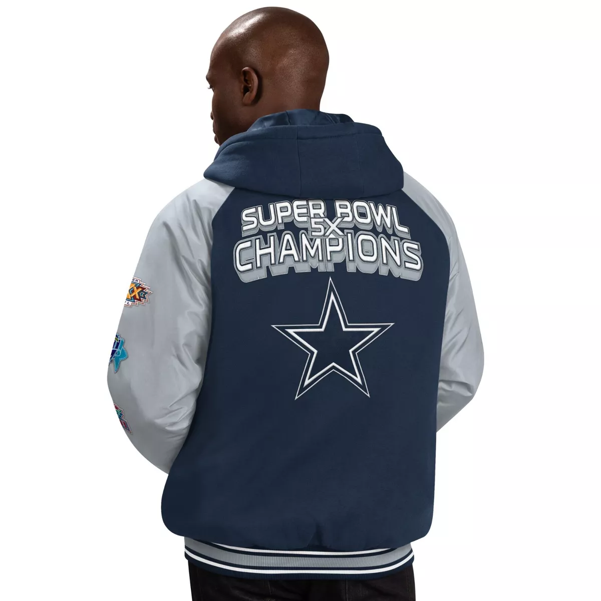 Dallas Cowboys 5 Time Super Bowl Champions Defender Varsity Hooded Jacket