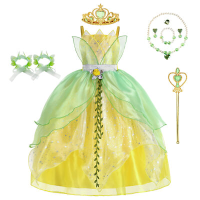 The Princess and the Frog Tiana Kinder Kleid Krone Mädchen Rock Halloween Anzüge