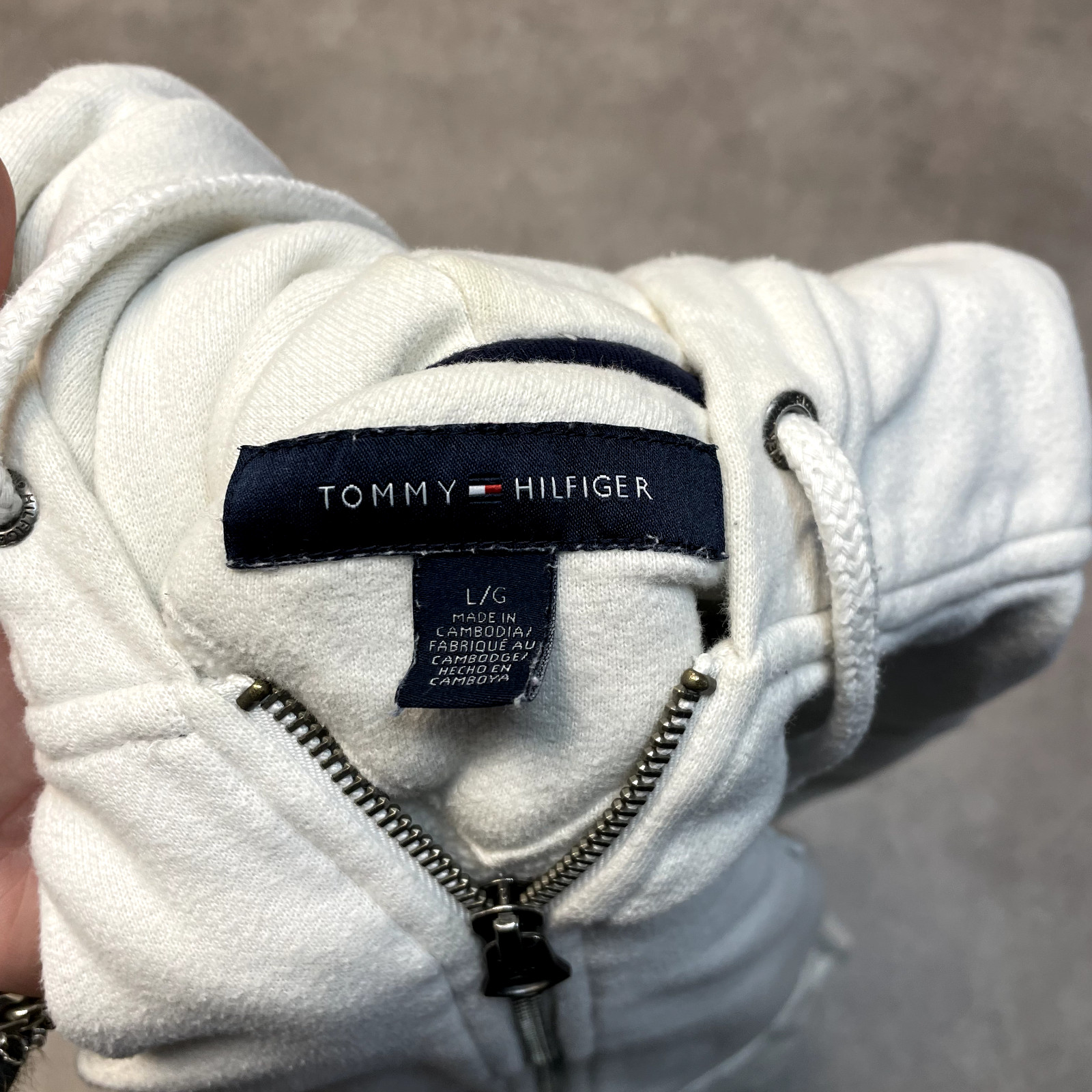 Tommy Hilfiger Hoodie Mens Full-Zip Y2K Flag Sweatshirt, White, Large image 9