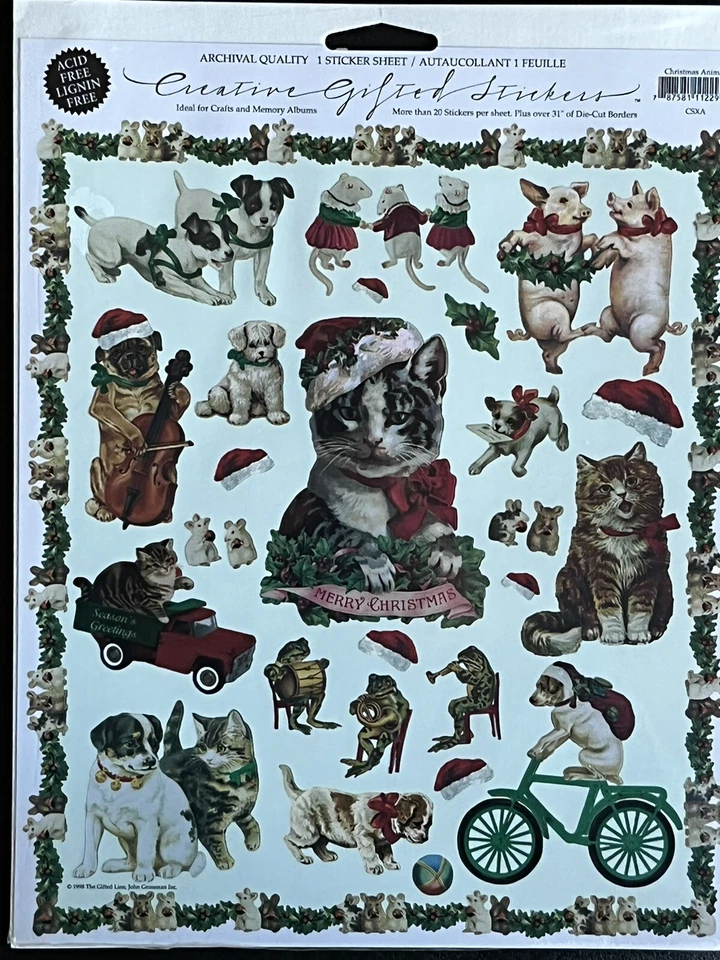 Vintage 1998 The Gifted line Cute christmas cats dogs Animals sticker 2 sheets