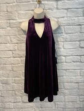 NWT Lulu’s Sweet Song Plum Velvet Swing Mock Neck Cut Out Dress Sz S