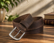 Men  s Full Grain Genuine Leather Belt Brown Zinc Alloy Pin Buckle Size 28-46