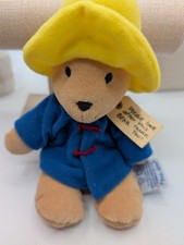 Vintage Eden Paddington Bear Plush 8" Blue Coat Yellow Hat Tagged Bean bag type