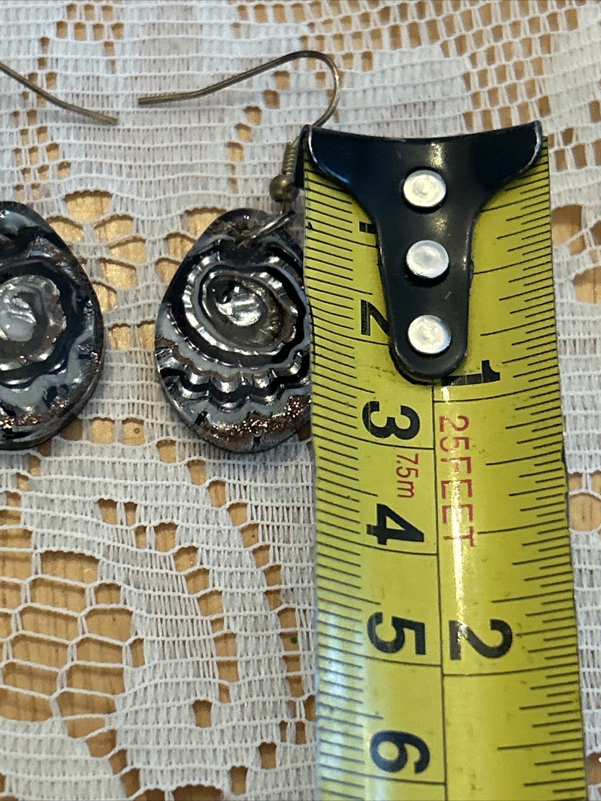 Agate Geode Slice Silver Tone Dangle Pierced Earr… - image 2