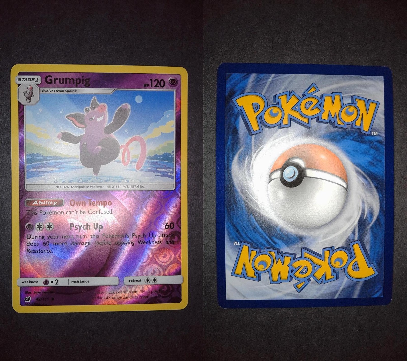 Grumpig 42/111 Uncommon Crimson Invasion Pokemon Reverse Holo Lightly Played