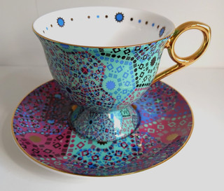 T2 Cup & Saucer (Tealeidoscope range) Geometric Blue/green/purple Exc .Cond.