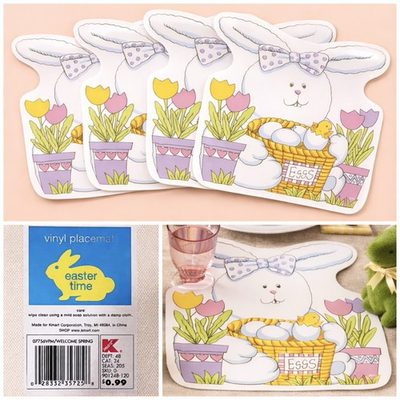 #ad #ad Vintage Kmart Easter Bunny Vinyl Placemats Set of 4 Retro Spring Table Decor $14.99