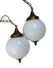 Pair of Hobnail Milk Glass 9" Globe Hanging Lights with Chain