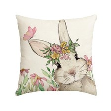 Easter Floral Garland Bunny Throw Pillow Cover, 18 18" x 18" Pack of 1 Pink