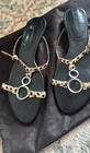 Nine West Women's Flat Strappy Sandals Black/Beige Animal Print Buckle Ring — photo 2