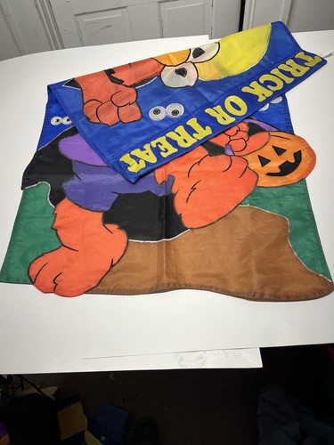 Vintage Halloween House/ Garden Flags Witch Elmo Trick Or Treat Pre Owned - Picture 4 of 10