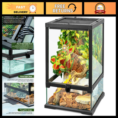 12 Gallon Glass Reptile Terrarium 18x12x12 - Front Opening, Ventilated, Watertig