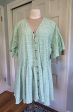 NWT Free People Mint Green Textured Button Down Tiered Mini Dress Beach Size XL