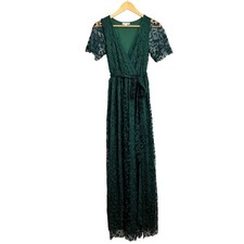 Baltic Born Emerald Green Floral Embroidered Mesh Maxi Dress Small Wedding Guest