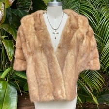 Vintage Mink Stole Wrap Shawl Tan Brown Real Fur Shawl Cape