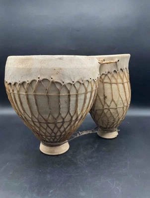 Authentique Tam-Tam Marocain traditionnel terre cuite & peau (Darbouka Tbila) - Photo 1/4