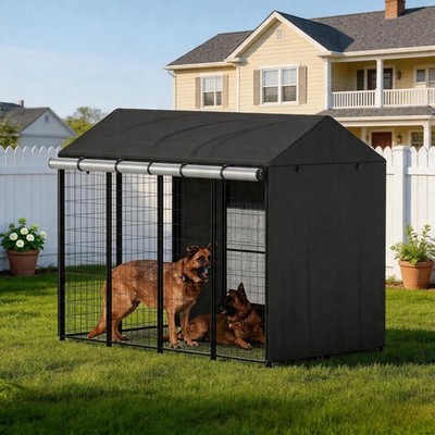 Covered Dog Kennel Outdoor, 4.2'Dx4.3'Wx4.5'H Cages Black Full Coverage with Tra