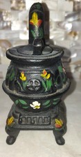 Vintage TOLE PAINTED 1970's Mini Miniature Cast Iron Pot Belly STOVE