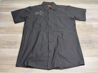 Vintage Red Kap Sz M Black Punk Mechanic Shirt Crime Novelty Chalk Line Coroner