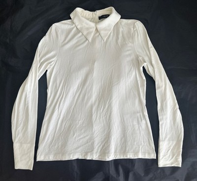 Hallhuber Women s White Long Sleeve Blouse With Collar Size M