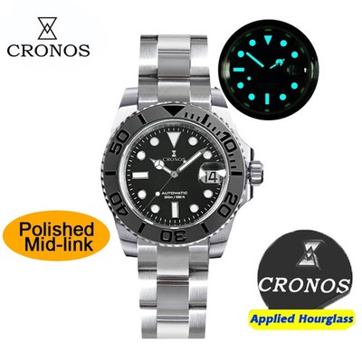 Cronos Sub Diver 40mm Automatic Watch 20ATM PT5000 Sapphire Bidirectional Bezel