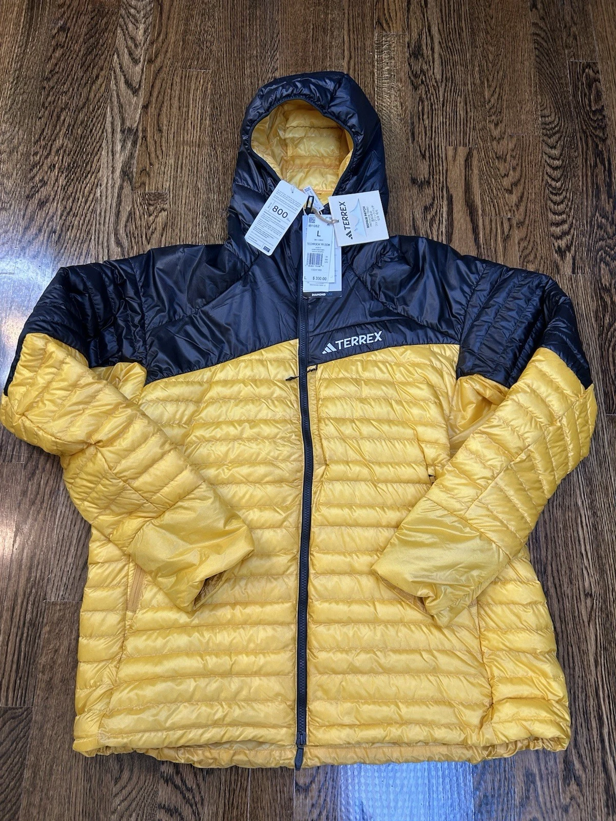 $330 Adidas Techrock 800 Down Puffer Jacket Black And Yellow Zip Men’s Large