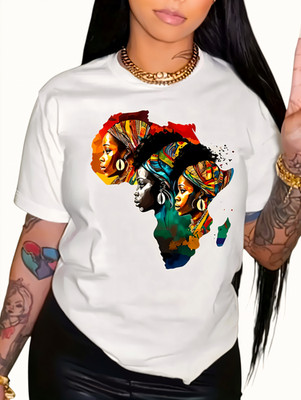 United African Women T-Shirt Weiß M Damen Afrika Kontinent Motiv Streetwear