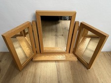 Natural Oak Wooden Vanity Swing Table Top Triple Leaf Dressing Table Mirror