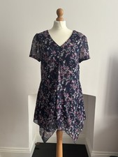 Joe Browns Womens Blue Floral V Neckline Asymmetric Handkerchief dress size 14