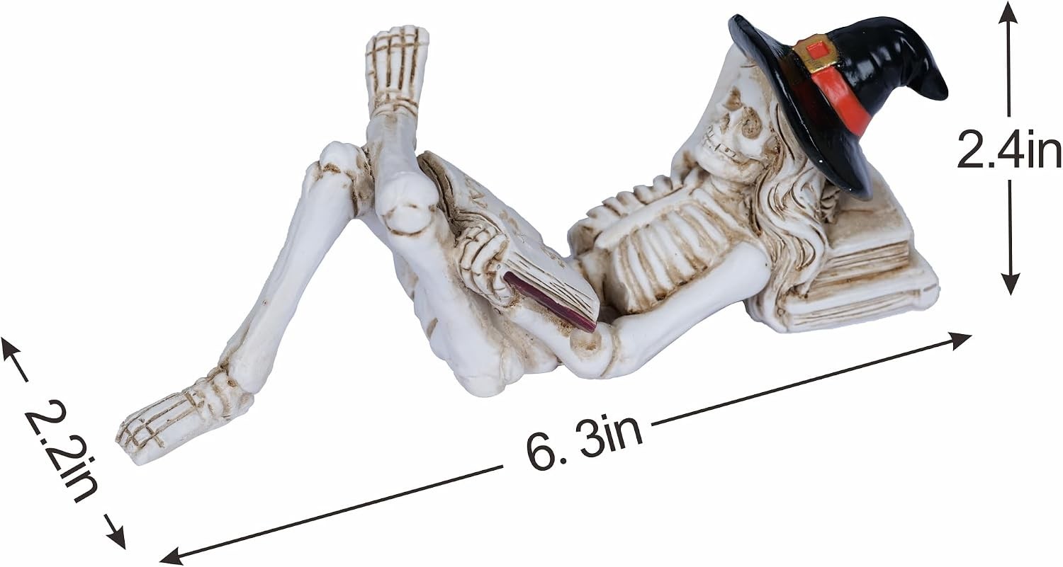 Halloween Skeleton Statue Halloween Skull Figurine Home Decor Reading Skeleton