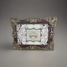 Victorian Jewel Collection Antique Gold Purple Enamel Photo Frame w/ Rhinestones