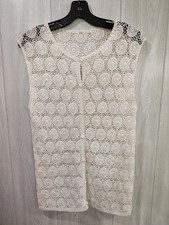 Crochet Vest creme Medium Boho Fairy Cottage Vintage Festival Hippie M Feminine