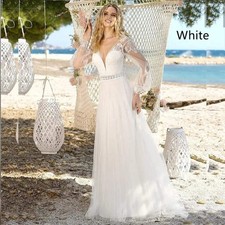 Long Sleeve Deep V Neck Lace Wedding Dress