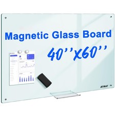 AFAMT Magnetic Dry Erase Board, 40" x 60" Glass Whiteboard, 4mm Tempered Glas...