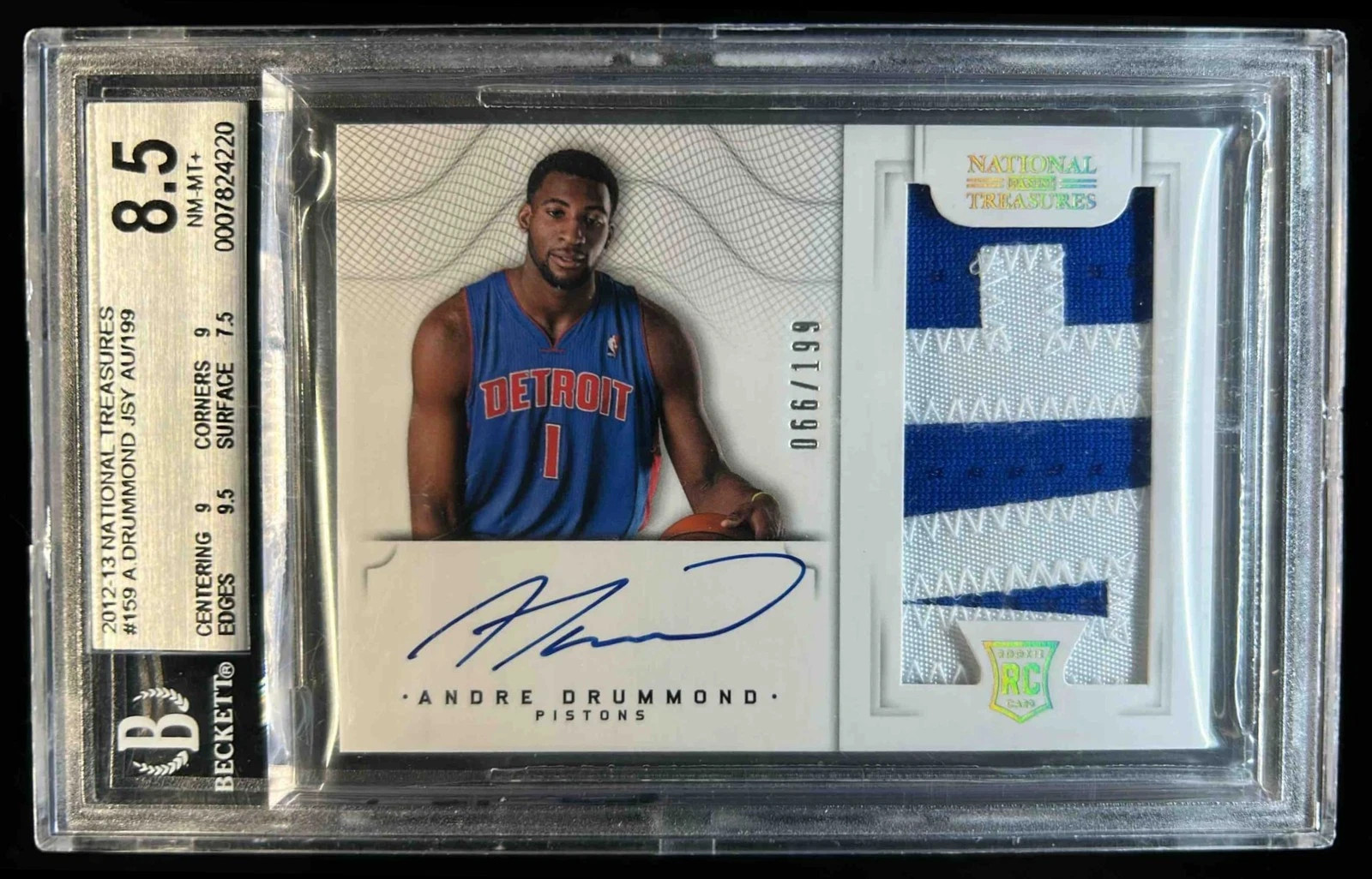2012-13 National Treasures Andre Drummond RC Patch Auto #066/199 BGS 8.5/10