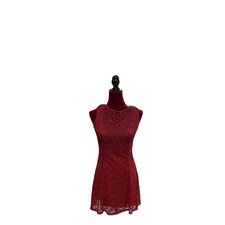 A. Byer Red Floral Lace A-Line Dress High Neck Sleeveless Short Women S