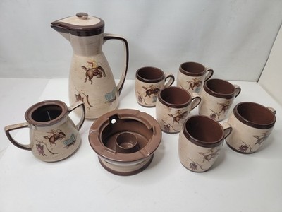 NASCO DEL CORONADO Fred Roberts  1950s Coffee Pot w/Warmer 6 Cups Western Cowboy
