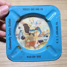 Vtg Texaco Gas & Oil Community Service Station Ashland PA Naughty Metal Ashtray