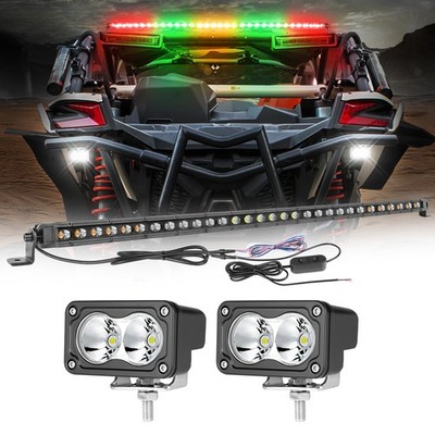 For 2017-2024 Can-am Maverick MAX 30'' Rear LED Chase Light Bar & White Cube Pods