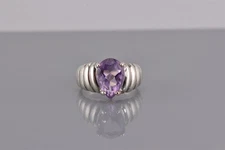 SETA Sterling Silver Pear Cut Purple Amethyst Puffy Ribbed Band Ring 925 Sz: 5