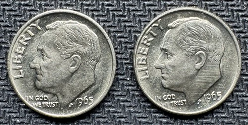 1965-P Roosevelt Dime, Brilliant Uncirculated (BU), Lot of 2, #245