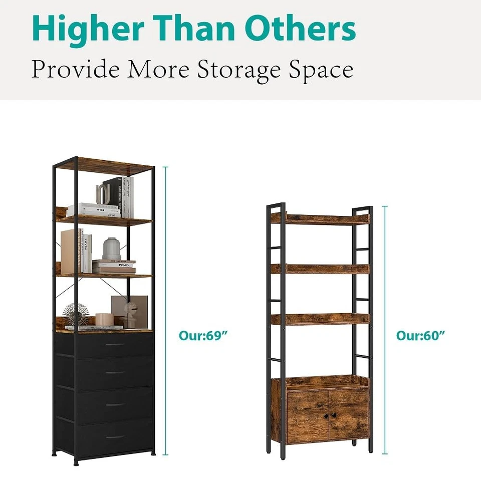 Estantería de 4 niveles con 4 cajones, librería abierta multifuncional, estantería de almacenamiento... Foto 4 de 4