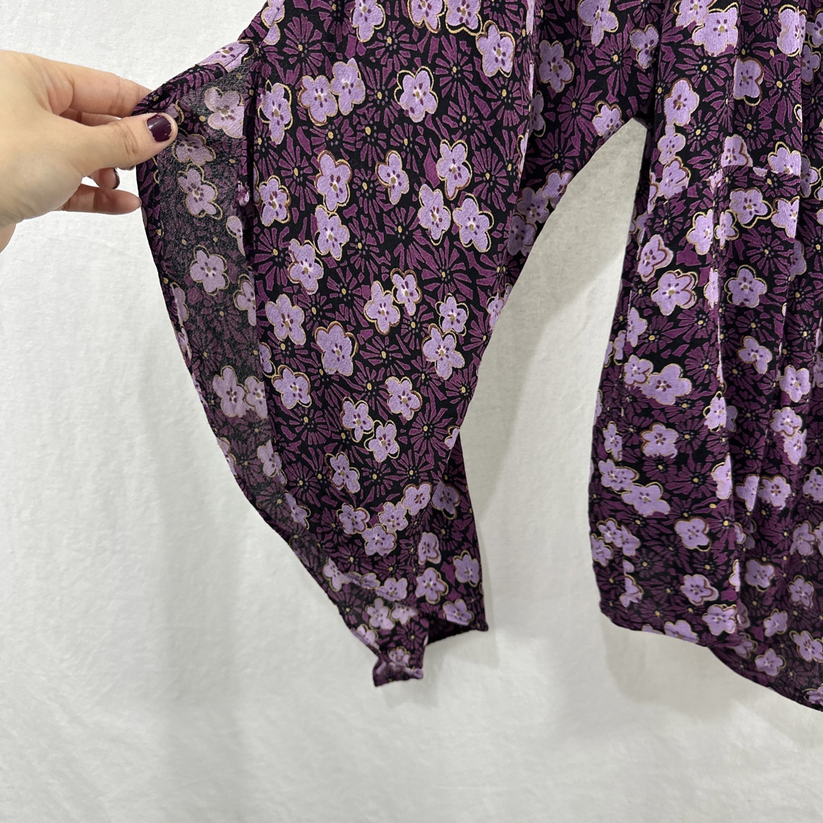 Venezia Jeans Purple Floral Flare Babydoll Top Womens Size 18/20 Whimsy Romantic