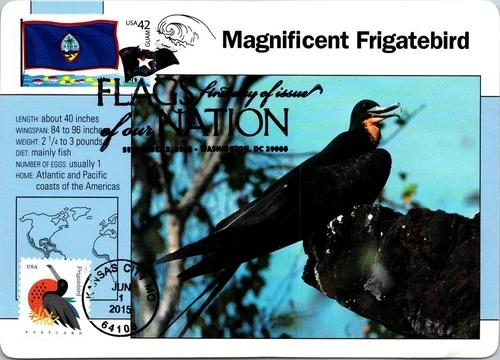 Dr Jim Stamps Maximum Card Dual First Day Cancels 42c Guam Flag & PC Frigatebird