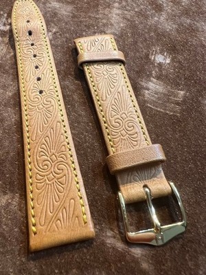 HIRSCH Lugano II Leather Watch Band Strap 18mm Embossed Light Brown 18mm NOS