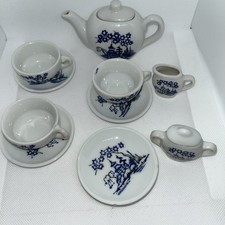 Vintage Child  s Tea Set Made in Japan - Blue  White C