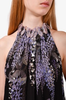 ZIMMERMANN Botanica Black Lavender Tea Silk Top with Butterfly